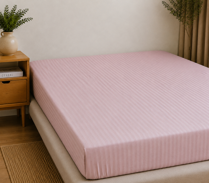 Простынь на резинке Homey Vibe 180х200 страйп-сатин Розовая - Фото 1 Простынь на резинке Homey Vibe 180х200 страйп-сатин Розовая - изображение 1