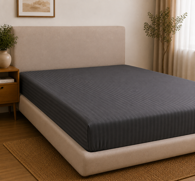 Простынь на резинке Homey Vibe 180х200 страйп-сатин Антрацит - Фото 1 Простынь на резинке Homey Vibe 180х200 страйп-сатин Антрацит - изображение 1