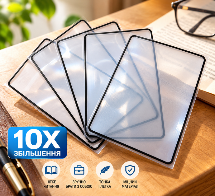Набір карткових лінз Френеля 10X для читання та збільшення 18 × 12 см, 5 шт - зображення 3