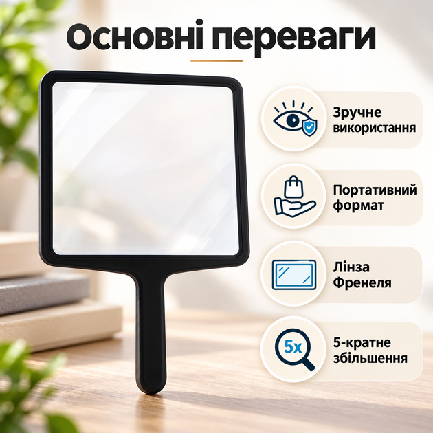Плоска ручна лупа 5X з лінзою Френеля - зображення 4