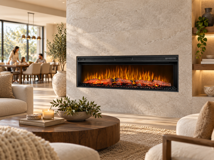 Електричний камін 50″ 1600 Вт до 30 м² декоративний електрокамін з ефектом живого вогню вбудований камін з пультом термостатом і звуком дров - зображення 6