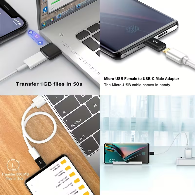 Набор адаптеров 4 в 1 (Type-C / USB, microUSB / Type-C), комплект OTG переходников для зарядки гаджетов и передачи данных, коннекторы для телефонов - изображение 2