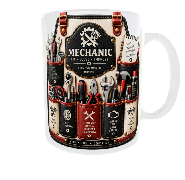 Кружка (чашка) с принтом MECHANIC | Механик | автомеханик | подарок механику | PROFESSIONAL APRON COLLECTION | керамическая 330 мл | белая ручка - изображение 4