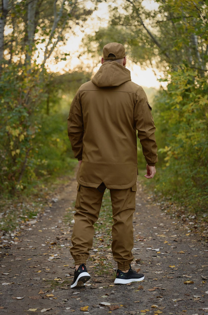 Чоловічий утеплений костюм Softshell на флісі колір койот куртка та штани для повсякденного носіння L - Фото 2 Чоловічий утеплений костюм Softshell на флісі колір койот куртка та штани для повсякденного носіння L - зображення 2