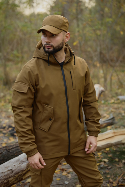 Чоловічий утеплений костюм Softshell на флісі колір койот куртка та штани для повсякденного носіння L - Фото 3 Чоловічий утеплений костюм Softshell на флісі колір койот куртка та штани для повсякденного носіння L - зображення 3
