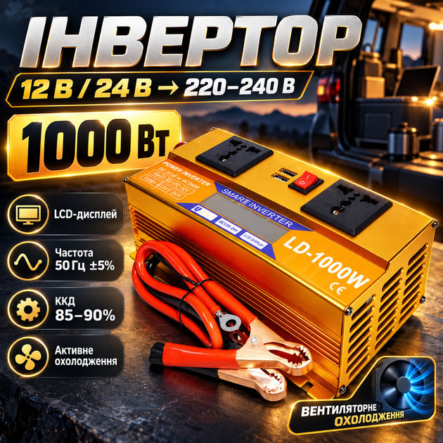 Инвертор автомобильный UKC 1000 Вт преобразователь напряжения 12 В 24 В на 220 240 В Power Inverter с LCD дисплеем 50 Гц автономное резервное питание для дома авто дачи гаража мастерской - Фото 1 Инвертор автомобильный UKC 1000 Вт преобразователь напряжения 12 В 24 В на 220 240 В Power Inverter с LCD дисплеем 50 Гц автономное резервное питание для дома авто дачи гаража мастерской - изображение 1