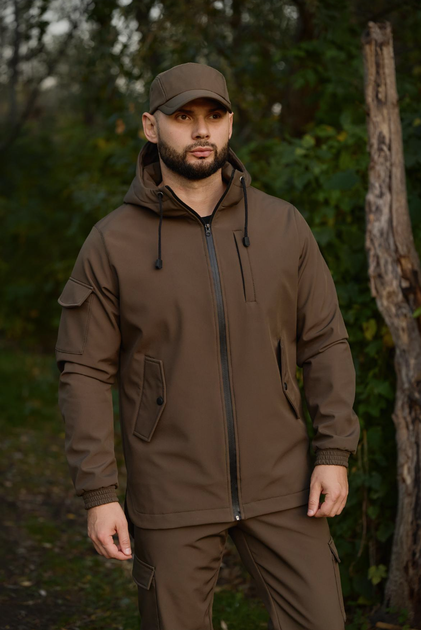 Теплий чоловічий костюм Softshell хакі комплект куртка та штани для повсякденного носіння 3XL - зображення 4
