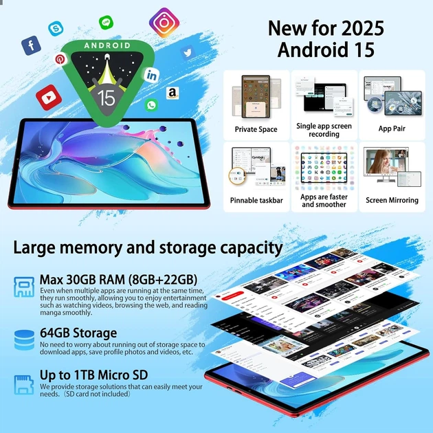 Планшет 10.1" SKYEGG K13 8+22/64Gb 8 ядер Android 15 6000 mAh Красный (102391243) - Б/У - изображение 3