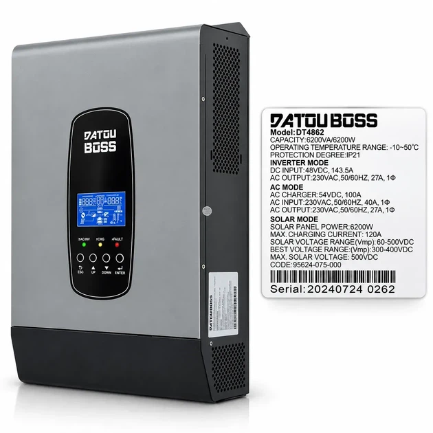 Гібридний інвертор DATOUBOSS DT4862S 6.2 кВт 48 В MPPT 120 А - зображення 3