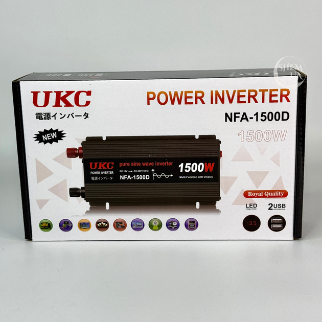 Перетворювач напруги інвертор UKC 1500W 12В–220В для дому й техніки від АКБ 12В, з чистою синусоїдою, 2 USB та дисплеєм, реальна потужність номінальна 900Вт, пікова 1800Вт, RB-235 - зображення 2