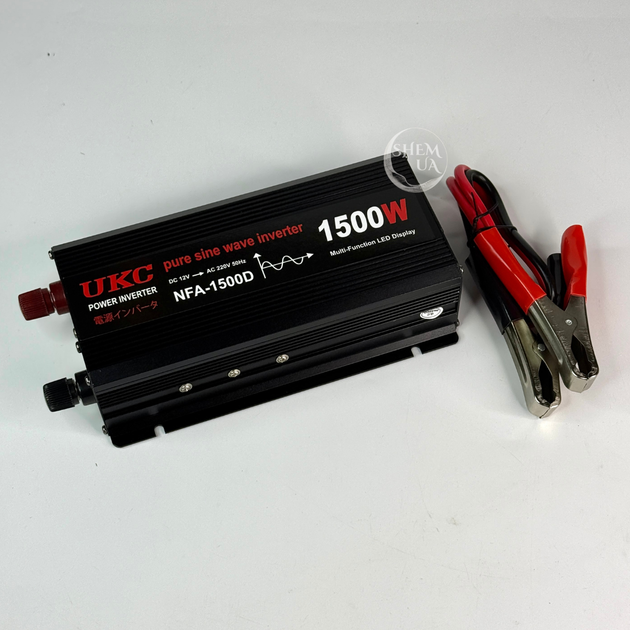 Перетворювач напруги інвертор UKC 1500W 12В–220В для дому й техніки від АКБ 12В, з чистою синусоїдою, 2 USB та дисплеєм, реальна потужність номінальна 900Вт, пікова 1800Вт, RB-235 - зображення 4