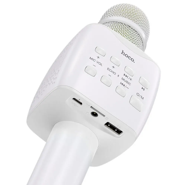 Бездротовий караоке мікрофон Bluetooth HOCO BK5 Cantando з колонкою 5W, білий - Фото 3 Бездротовий караоке мікрофон Bluetooth HOCO BK5 Cantando з колонкою 5W, білий - зображення 3