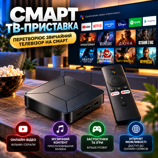 Смарт ТВ-приставка I96Z8 Android TV 2/16 ГБ Wi-Fi 2.4/5 ГГц з пультом дистанційного керування - Фото 2 Смарт ТВ-приставка I96Z8 Android TV 2/16 ГБ Wi-Fi 2.4/5 ГГц з пультом дистанційного керування - зображення 2