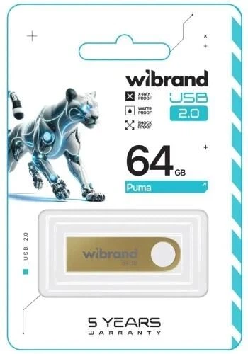 Флеш накопичувач Wibrand Puma USB 2.0 64GB Gold - Фото 2 Флеш накопичувач Wibrand Puma USB 2.0 64GB Gold - изображение 2