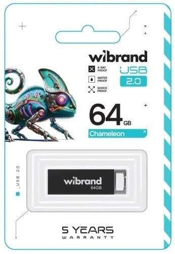 Флеш накопичувач Wibrand Black USB 2.0 64GB Chameleon - Фото 2 Флеш накопичувач Wibrand Black USB 2.0 64GB Chameleon - изображение 2