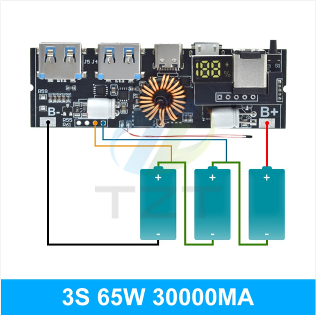 Плата Power Bank PD 100W 3S с разъемом DC - изображение 2
