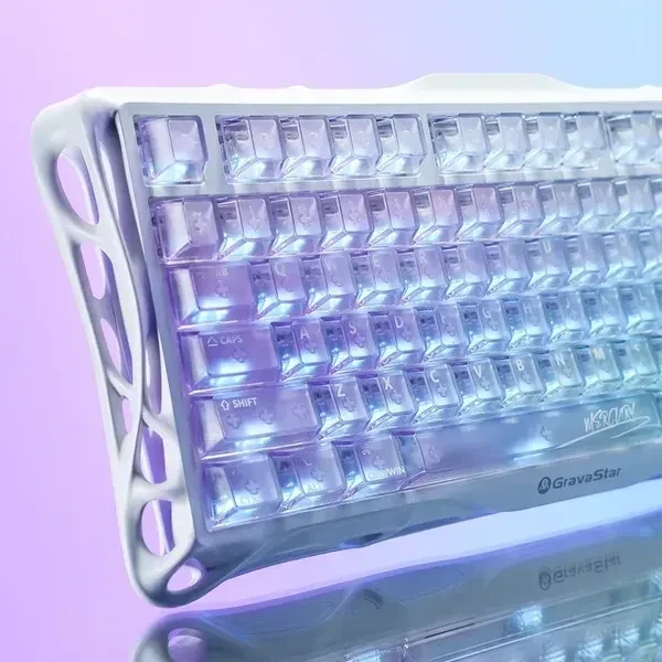 Ездротова механічна клавіатура GravaStar Mercury K1 Lite Crystal Aurora, розмір 75%, RGB підсвічування (2.4G/Bluetooth/USB) - Фото 6 Ездротова механічна клавіатура GravaStar Mercury K1 Lite Crystal Aurora, розмір 75%, RGB підсвічування (2.4G/Bluetooth/USB) - зображення 6