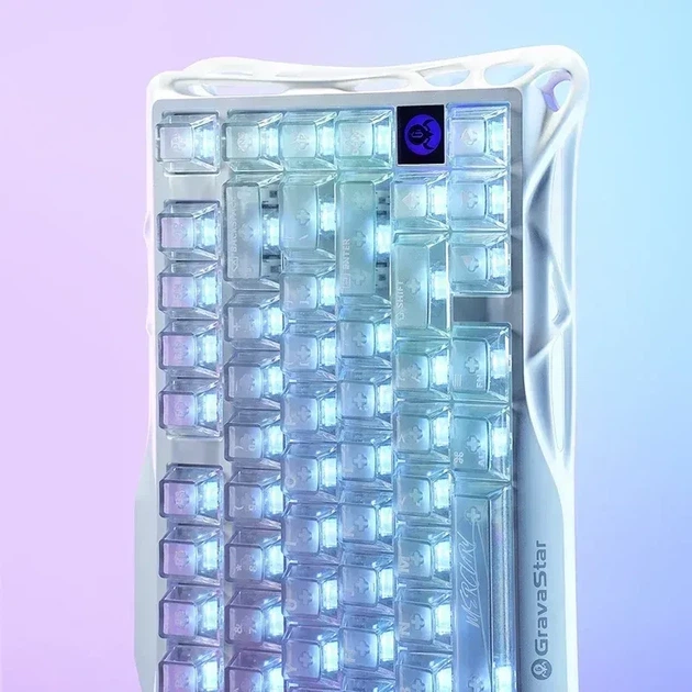 Ездротова механічна клавіатура GravaStar Mercury K1 Lite Crystal Aurora, розмір 75%, RGB підсвічування (2.4G/Bluetooth/USB) - Фото 7 Ездротова механічна клавіатура GravaStar Mercury K1 Lite Crystal Aurora, розмір 75%, RGB підсвічування (2.4G/Bluetooth/USB) - зображення 7
