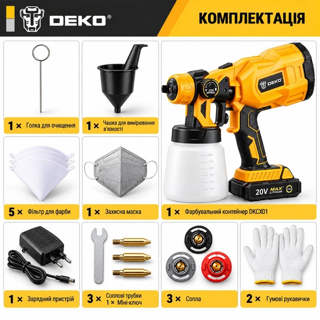 Аккумуляторный краскопульт DEKO DKSG20K2 (20В, контейнер 800 мл) - Фото 13 Аккумуляторный краскопульт DEKO DKSG20K2 (20В, контейнер 800 мл) - изображение 13