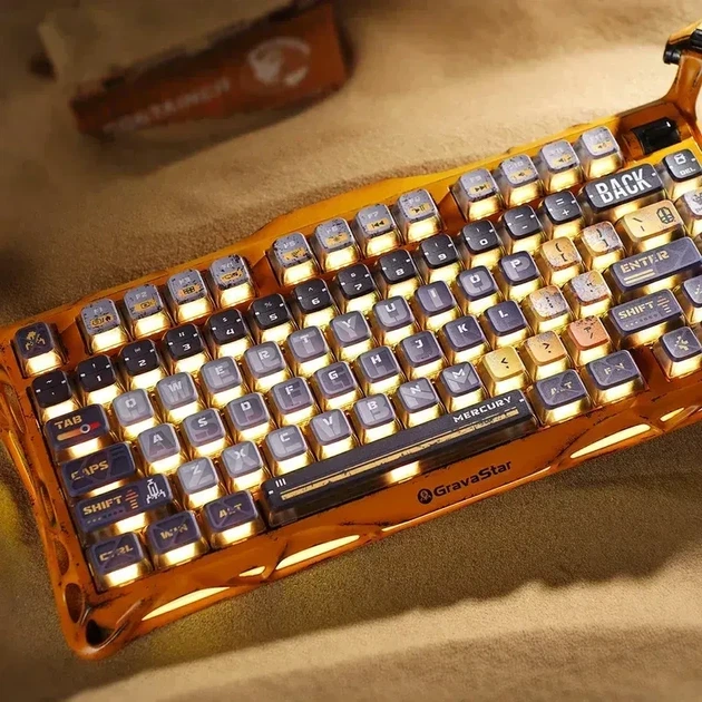 Бездротова механічна клавіатура GravaStar Mercury K1 Pro Special Edition Battle-Worn Yellow, з алюмінієвого корпусу, 75%, RGB - зображення 8