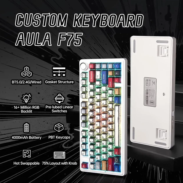 Бездротова механічна клавіатура AULA F75 Comics, LEOBOG Reaper Switch, 75%, RGB підсвічування, UKR/ENG (2.4G/Bluetooth/USB) - зображення 8