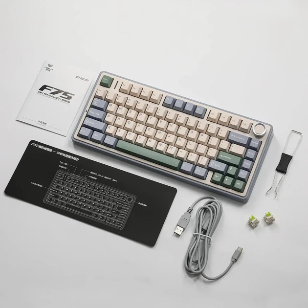 Бездротова механічна клавіатура AULA F75 Wireless Green, LEOBOG Graywood V3 Switch, 75%, RGB, UKR/ENG (2.4G/Bluetooth/USB) - Фото 4 Бездротова механічна клавіатура AULA F75 Wireless Green, LEOBOG Graywood V3 Switch, 75%, RGB, UKR/ENG (2.4G/Bluetooth/USB) - зображення 4