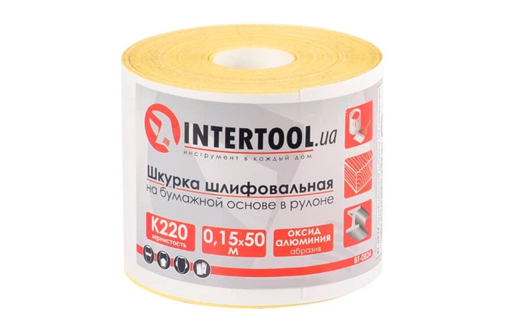 Шліфувальна шкурка Intertool 115 мм x 50 м x P220 папір (BT-0824) - Фото 1 Шліфувальна шкурка Intertool 115 мм x 50 м x P220 папір (BT-0824) - зображення 1