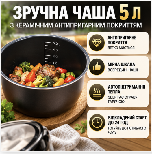 Мультиварка Kingbеrg KB-2001 5 л 900 Вт Мультипіч з фритюрницею 43 програми Мультиварка електрична для дому та кухні Скороварка Пароварка - изображение 4