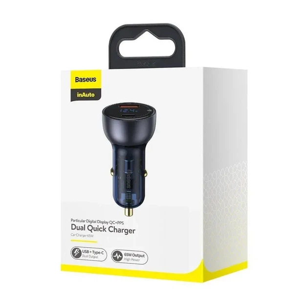 Автомобильное зарядное устройство Baseus Particular Digital QC 4.0+PD3.0 PPS 65W USB + Type-C 5A (CCKX-C0G) - Фото 1 Автомобильное зарядное устройство Baseus Particular Digital QC 4.0+PD3.0 PPS 65W USB + Type-C 5A (CCKX-C0G) - изображение 1