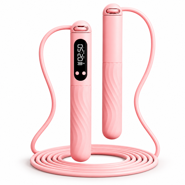 Скоростная скакалка APX 403, 3 м, аккумуляторная USB-C, с счетчиком прыжков и отсчетом времени, шариковые подшипники, розовая - Фото 1 Скоростная скакалка APX 403, 3 м, аккумуляторная USB-C, с счетчиком прыжков и отсчетом времени, шариковые подшипники, розовая - изображение 1