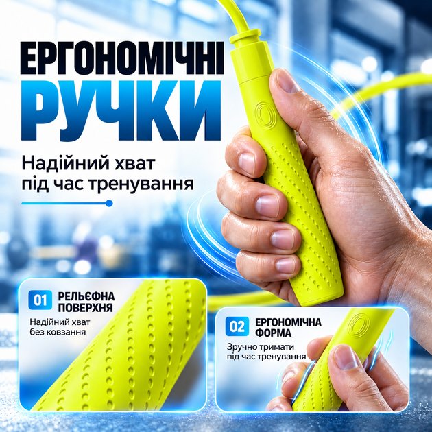 Скоростная скакалка APEX 402, 2.8 м, регулируемая, для тренировок, силиконовые ручки, двойные шариковые подшипники, зеленая - изображение 4