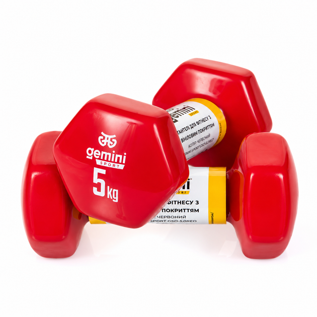 Гантели Gemini Sport для фитнеса с виниловым покрытием 2×5,0 кг GSD-5.0RED - Фото 1 Гантели Gemini Sport для фитнеса с виниловым покрытием 2×5,0 кг GSD-5.0RED - изображение 1