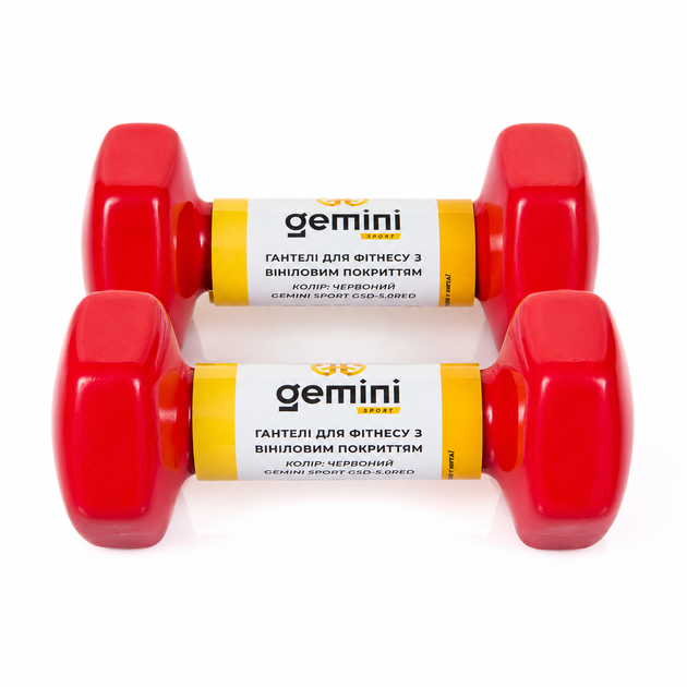 Гантели Gemini Sport для фитнеса с виниловым покрытием 2×5,0 кг GSD-5.0RED - Фото 3 Гантели Gemini Sport для фитнеса с виниловым покрытием 2×5,0 кг GSD-5.0RED - изображение 3
