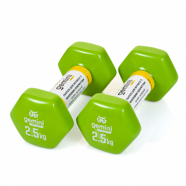 Гантели Gemini Sport для фитнеса с виниловым покрытием 2шт по 2.5кг GSD-2.5GR - Фото 2 Гантели Gemini Sport для фитнеса с виниловым покрытием 2шт по 2.5кг GSD-2.5GR - изображение 2