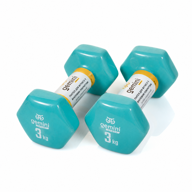 Гантели Gemini Sport для фитнеса с виниловым покрытием 2шт по 3.0кг GSD-3.0CYAN - Фото 2 Гантели Gemini Sport для фитнеса с виниловым покрытием 2шт по 3.0кг GSD-3.0CYAN - изображение 2