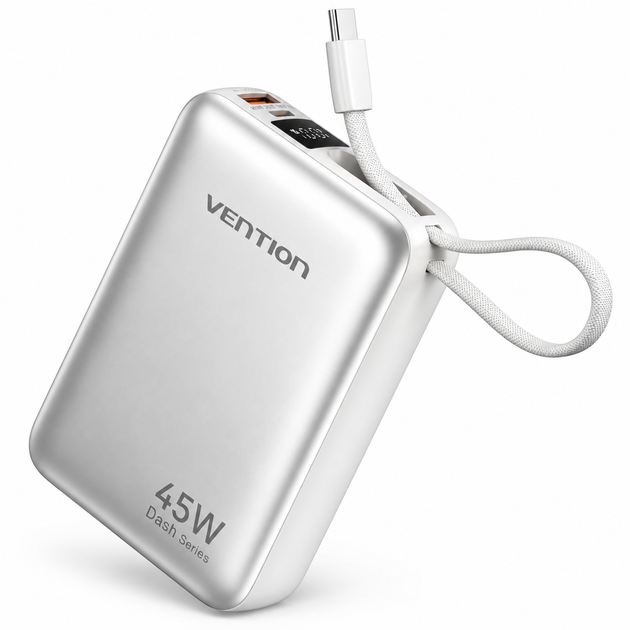 Универсальная батарея Vention 20000mAh 45W PD со встроенным кабелем USB-C Beige (FHGN0) - изображение 3