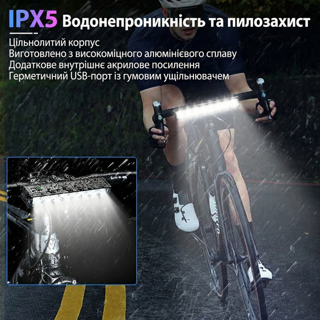 Велофара NEWBOLER LIG010 с аккумулятором 10000 mAh, 8 светодиодов P9, 10000 Lumen, дисплей, PowerBank, IPX5 - изображение 7