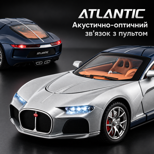 Радиоуправляемая машинка Bugatti Atlantic 1:24 — металлическая RC модель спорткара Die-Cast на пульте, свет, звук, коллекционный автомобиль - Фото 6 Радиоуправляемая машинка Bugatti Atlantic 1:24 — металлическая RC модель спорткара Die-Cast на пульте, свет, звук, коллекционный автомобиль - изображение 6