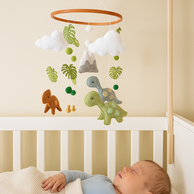 Мобіль на ліжечко Dino baby. Фетровий мобіль ручної роботи. Подарунок для новонародженого. Діаметр 23 см. - зображення 2