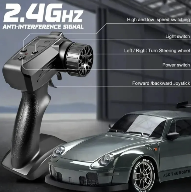 Машинка для дрифту на радіокеруванні Porsche 911 1:24 20+ км/год 4WD машинка на пульті керування порше порш - изображение 6
