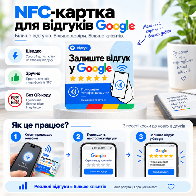 Табличка NFC CARD Review для отзывов Google 10x10 см - изображение 4