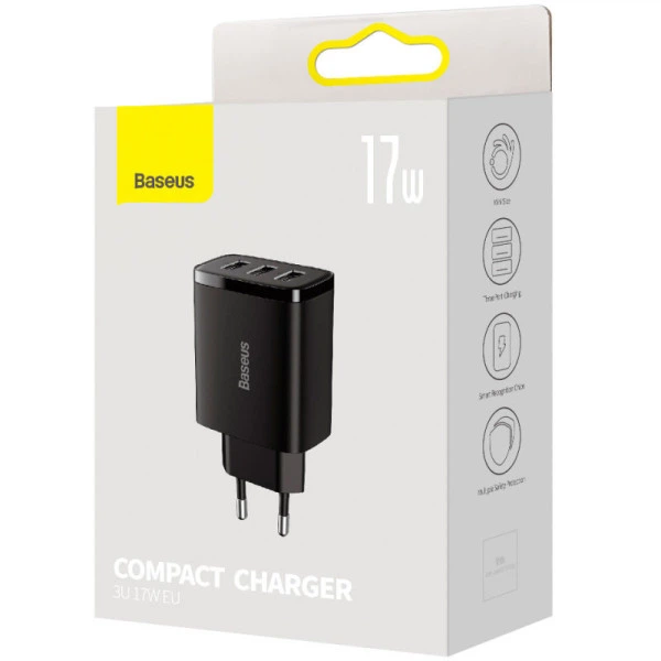 Сетевое зарядное устройство Baseus Compact 17W 3USB-A CCXJ02 Черный - Фото 5 Сетевое зарядное устройство Baseus Compact 17W 3USB-A CCXJ02 Черный - изображение 5