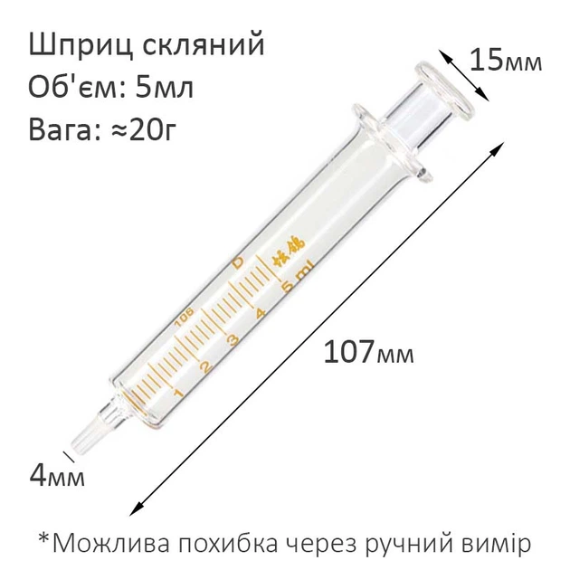 Шприц стеклянный многоразовый (поршень стекло) 5 ml - изображение 3