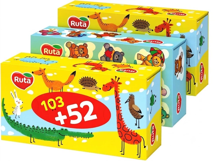 Серветки косметичні Ruta Kids 155 листів 2 шари х 3 шт