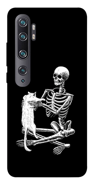 Чехол для Xiaomi Mi Note 10 с принтом Skeleton with cat - Фото 1 Чехол для Xiaomi Mi Note 10 с принтом Skeleton with cat - изображение 1