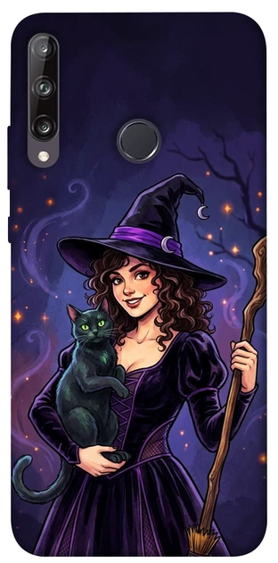 Чехол для Huawei P40 Lite E с принтом Witch and cat - Фото 1 Чехол для Huawei P40 Lite E с принтом Witch and cat - изображение 1
