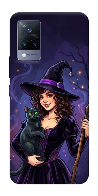Чохол для Vivo V21 з принтом Witch and cat - Фото 1 Чохол для Vivo V21 з принтом Witch and cat - зображення 1