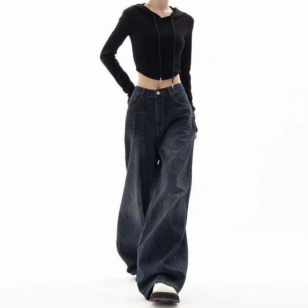Молодіжні жіночі широкі джинси-баггі (baggy jeans) Розмір М No Brand графітово-чорні з ефектом потертості (2022-14) - Фото 8 Молодіжні жіночі широкі джинси-баггі (baggy jeans) Розмір М No Brand графітово-чорні з ефектом потертості (2022-14) - зображення 8