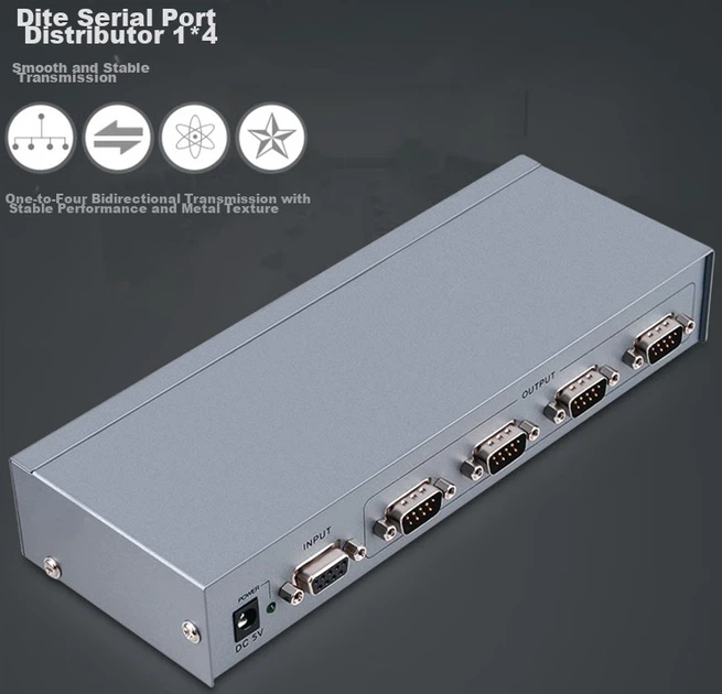 Разветвитель DTECH DT-5044 RS232 1 вход — 4 виходи, серебристый - изображение 2