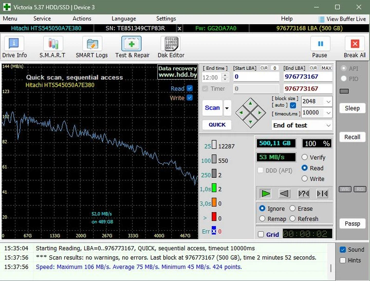 HDD диск 2.5 500GB Hitachi hts5450a7e380 5400 8mb s_n p83r б/у - изображение 5